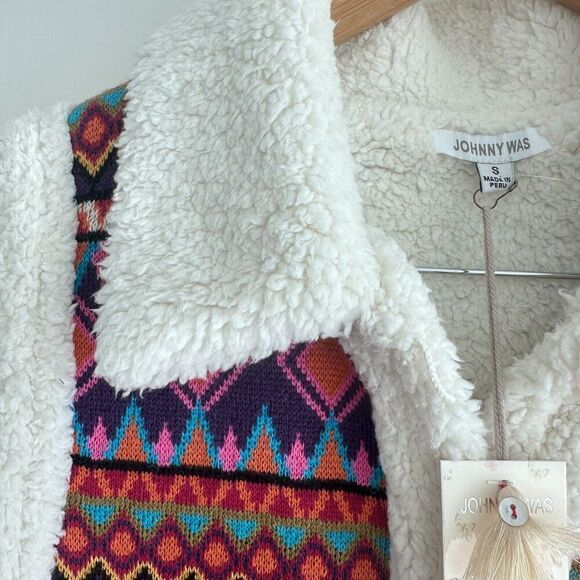 Johnny Was Vest Women Small Yuya Sherpa Alpaca Blend Aztec Boho Print Jacket NWT - Picture 3 of 15